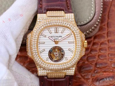 Swiss Copy Patek Philippe Nautilus Jumbo R8 Iced Out Full Diamond Watch